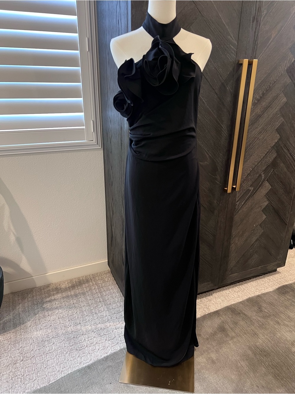 Mango Elegant Black Halter Ruffle Evening Dress size 10/XL